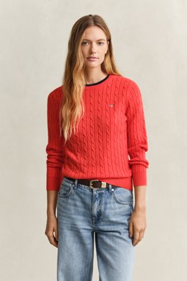 GANT - Kabelstrikket bomullsgenser med stretch til dame perfect red