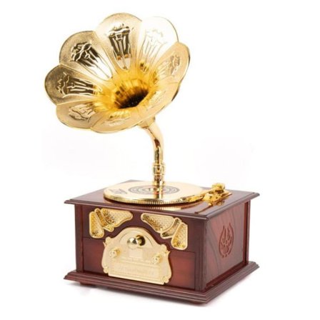 Klassisk grammofon spilledåse, opptrekkbar, brun, for dekorasjon av hjem, bord og skrivebord