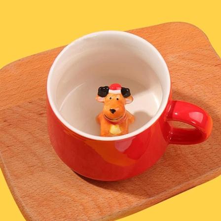 3D Kaffeekop, 12oz Rød Glædelig Jul Keramik Kop (Rensdyr)