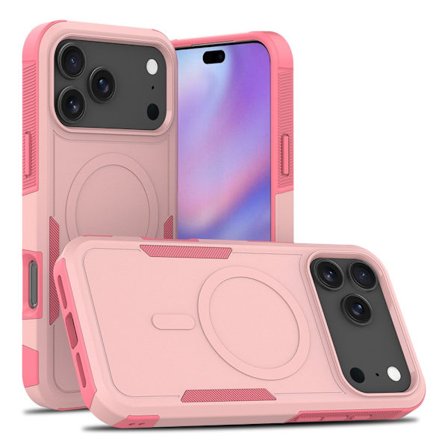 Kompatibel med iPhone 17 Pro, magnetisk etui med polstrede hjørner, brudsikker, lyserød.