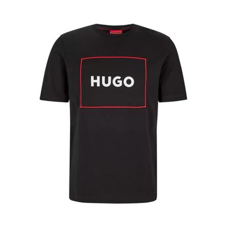 Hugo Boss, Organic cotton t-shirt with logo framed in red Zwart, Heren, Maat:XL,Katoen