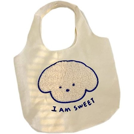 Kvinnors Canvas Tote Bag, Återanvändbara Matkassar, Söta Cartoon Tote Bags för Shopping Resor Strand College (Valp)
