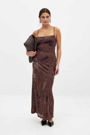 NA-KD Floral Print Maxi Dress - Festkjoler - Brun - XS