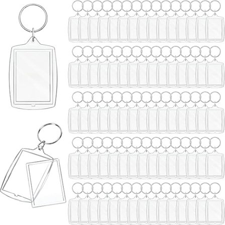 100 stk gjennomsiktige akryl nøkkelringer med bilderamme, tomme rektangulære DIY-nøkleringer for 1,3 x 1,8 tommers bilder