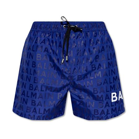 Balmain, Swim shorts with logo Blauw, Heren, Maat:M