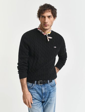 GANT Cotton Cable C-Neck - Black - S