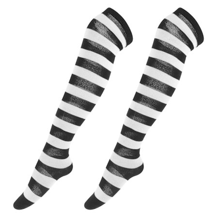 Par af Sorte og Hvide Stribede Strømper til Kvinder, Over Knæ (Sort & Hvid)