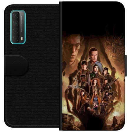 Kompatibelt Lommeboketui til Huawei P smart 2021 Gruppportrett av heltene i Stranger Things med et mørkt fantasy-miljø og en truende skapning i bakg
