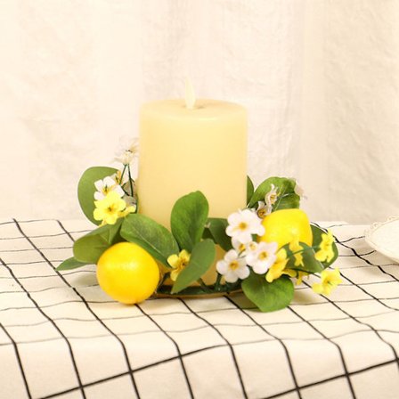 Sitronblad Bord med Lysestake Hjemmedekorasjon Spisebord Dekorasjonselementer Simulert Sitron Daisy KransBY