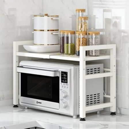 Köksmikrovågshylla - Justerbar 40-63 CM Hem Ris Kokare Förvaringsställ - Svart