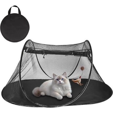 Kokoontaitettava ulkokissan talo, hengittävä lemmikkieläinten leikkiteltta säilytyskassilla, kannettava pienille eläimille, musta 110x60cm