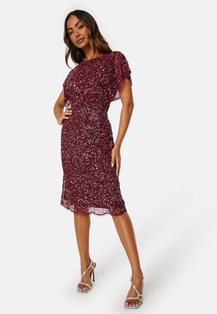 AngelEye Scallop Sequin Midi Dress Burgundy Vaatteet