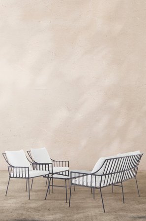 Jotex - Loungemøblement - 4 Deler Aluminium/Polyeterskum Marineblå/hvit pute BOLONIA - Kjøp Loungemøbler hos Jotex