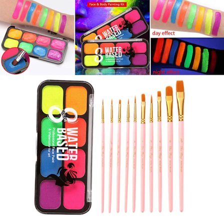 Profesjonell Ansikts- og Kroppsmalingssett Palett med Børster Fancy Kunstpigment Glød for Halloween Juledekorasjon Artistkostyme