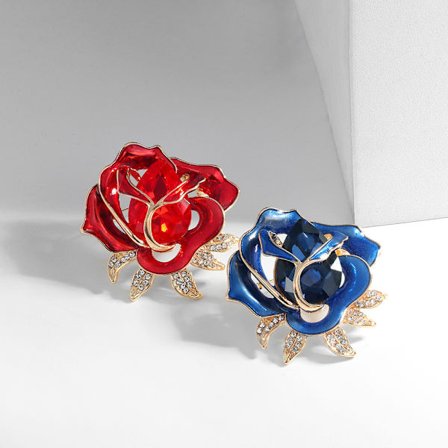 2 st kvinnors kristallblommande vackra rosbrosch röd+bl