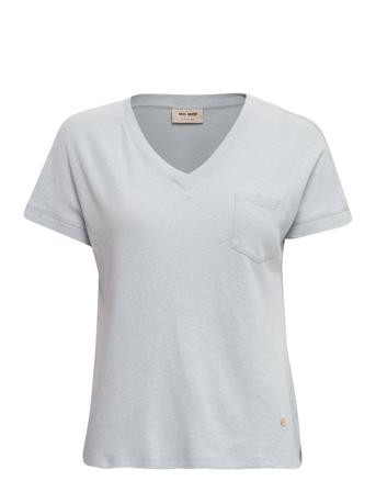 Maya V-Neck Tee T-shirt Top Blå MOS MOSH