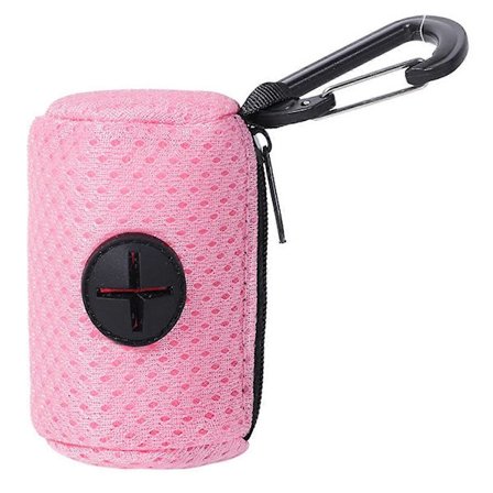 Hundeposeholder Mesh Stoff Feste Hundeposeholder med Glidelås Kjæledyr Avfallspose Dispenser Hengbar Hundeposeholder, Rosa