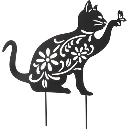 Katt Trädgårdsdekoration: Svart Kattdekoration - Trädgårdskattdekoration: Katt Trädgårdsstaty: Växtdekoration Kattsiluett Trädgårdsdekoration