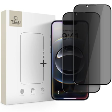 Tech-Protect Anti Spy Glass Pro+ 2-pakning for iPhone 16e / 14 / 13 Pro / 13 - svart
