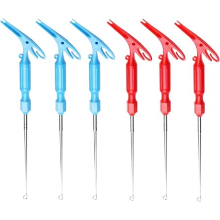 6-pak Fiskekrogfjerner i tilfældige farver - Hurtig fjernelse af fiskekrog - 3 i 1 fiskesnøreknuder - Fiskeknudeapparat