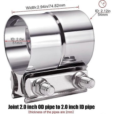 Udstødningsklemme, Lap Joint Udstødningsbånd Klemme Muffe Kobling Rustfrit Stål (2 stk)