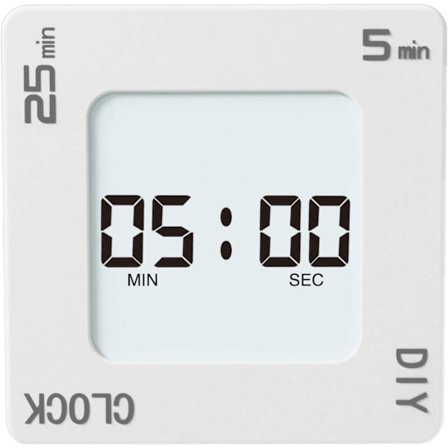 Kontortimer med ur, 5, 15, 25 og brugerdefineret minut forudindstillet nedtællingstimer til DIY, letanvendeligt tidsstyringsværktøj (hvid)
