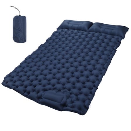 Dobbel Oppblåsbar Liggeunderlag for Camping med Pute Ergonomisk Design Vanntett Nylon Campingmatte for Utendørs Marineblå