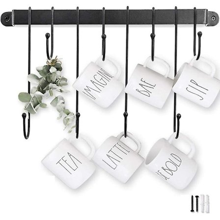 Kaffe krus holder til væg: 16-tommer sort kaffe bar kop krog ophæng-hængende kaffe krus rack opbevaring organizer