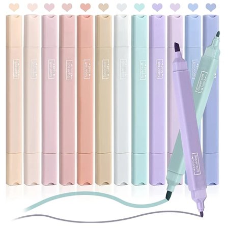 12 kpl Kaksikäyttöisiä Korostusvärejä Esteettiset Pastellit Söötti Korostusväri