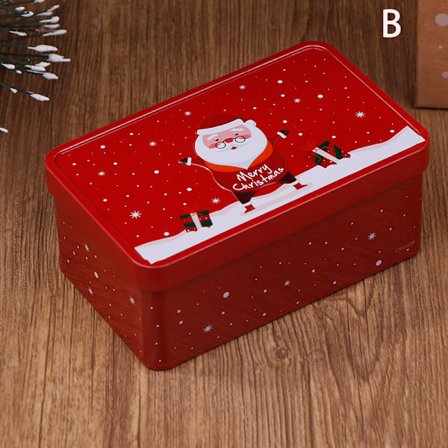 Rektangulær Juleboks i Tinnplate - Tom Kake- eller Godteriboks med Julenissen