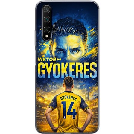 Kompatibelt Mobildeksel til Huawei Huawei nova 5T Viktor Gyökeres fotballplakat i gult og blått med dramatisk stadionbakgrunn, sportillustrasjon for