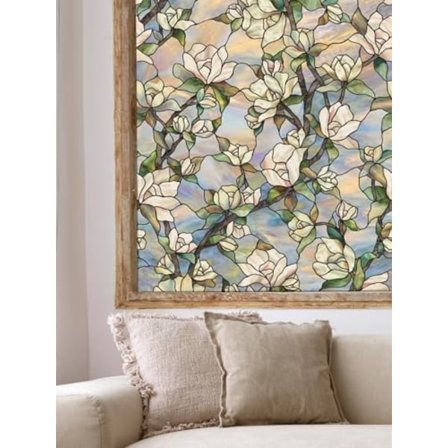 Stjärnmagnolia | Fönsterfilmsfolie med Glasmålning | Icke-klibbig och UV-beständig | Lätt att applicera och ta bort | 58x2