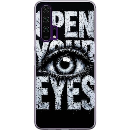 Yhteensopiva Puhelinkuori Honor Honor 20 Pro Tumma tyypillinen kuvaus silmällä ja teksti Open Your Eyes, vahva kontrasti ja raaka taiteellinen katu