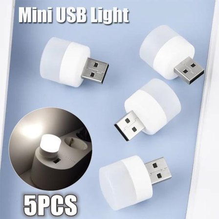 5 ST USB Bärbar LED Mini Nattlampa Liten rund lampa WARM WHITE