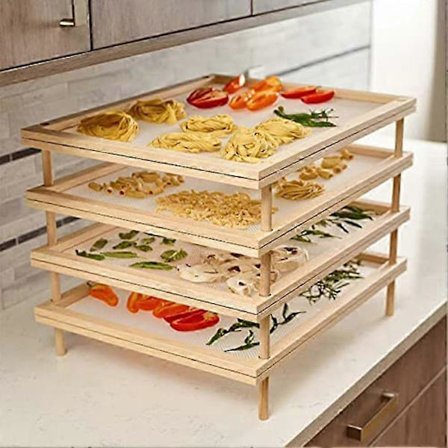 Pinottava ruoankuivain metalliverkolla, puinen pasta- ja yrttikuivausteline, versio 530