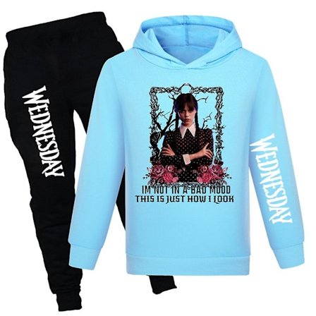 7-14 år barn tenåringer onsdag Addams Family treningsdress sett hettegenser topp bukser antrekk aktivtøy gaver