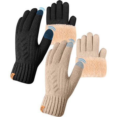 Vinterhandsker til damer med fleecefor, touchscreen-venlige varme, strækbare, tykke strikkede handsker, uldhandsker, termiske handsker, udendørs 