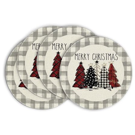 Sett med 4 runde bordbrikker, julebordbrikker, atmosfæredekor til spisebord - 24