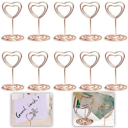10 stk. Bordnummerkortholdere, hjerteformede standere, formet som menupapirclips, navnekortholdere