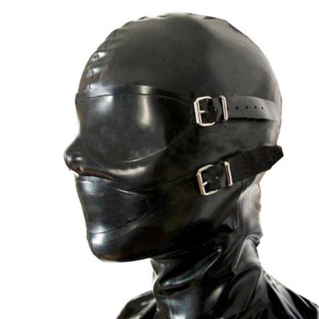 Latex Maske Sexy Gummi Hatt med Øyne Deksel Avtakbar Munn Plug Fetish Maske
