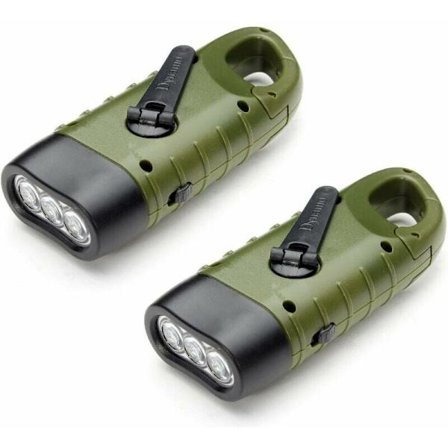 Solcellsladdningsbar ficklampa (2-pack), handvevad LED-nödlampa med karbinhake för vandring camping klättring armégrön