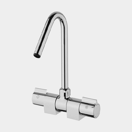 Dvouventilová baterie na loď Quaranta, se sklopným a otočným výtokem, 3/8" G (BSP), chromovaná mosaz