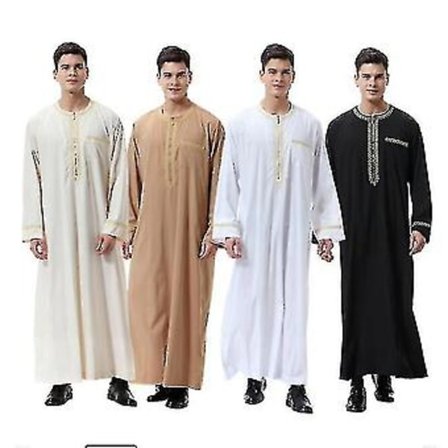 Mænd Muslimsk Saudi Robe Kaftan Dubai Tunika Lang Top Bluser Thobe Tøj-n(XL Khaki)