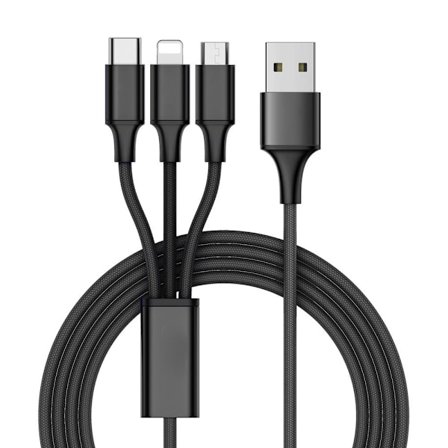 3-in-1 Latauskaapeli | Nopea lataus Type-C, Micro USB & Lightning 1,2m