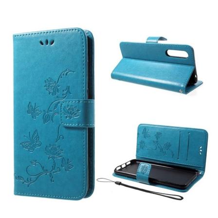 Huawei P20 Pro stemplet sommerfugl blomster PU læder flip etui - blå Blue