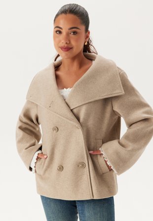 Bubbleroom - Ava High Neck Short Coat - Light beige - Kläder
