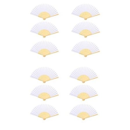 12 st vita handfläktar vita fläktar pappersfläktar bröllopsfläktar fickfläktar