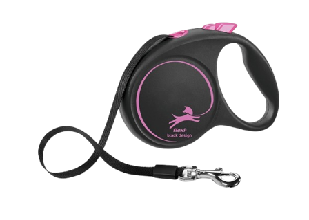 Flexi - Rullebånd Black Design Tape, 5m, L, maks 50kg, Rosa - Hund - Halsbånd - ZOO.no