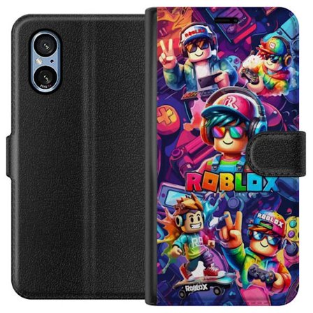 Kompatibel Tegnebogsetui til Sony Sony Xperia 5 V Farverig Roblox gaming gruppe med hovedtelefoner, controllere og neonfarver perfekt til børn og gam