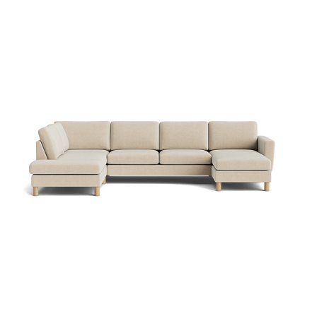 Haven U-sofa, Højrevendt, Ontario Beige - Komfortabel U-sofa med egeben - 206x327x86cm - Perfekt til afslapning med koldskum